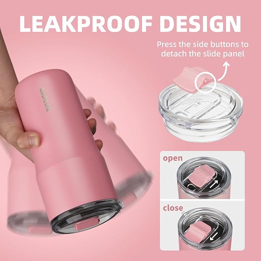 BJPKPK 24 oz Coffee Tumbler, Insulated Stainless Steel Travel Cup | Double Wall Vacuum, Leak Proof Lid, Keeps Hot/Cold/Iced, BPA Free, Dishwasher Safe, Cupholder, Pink - Image 3