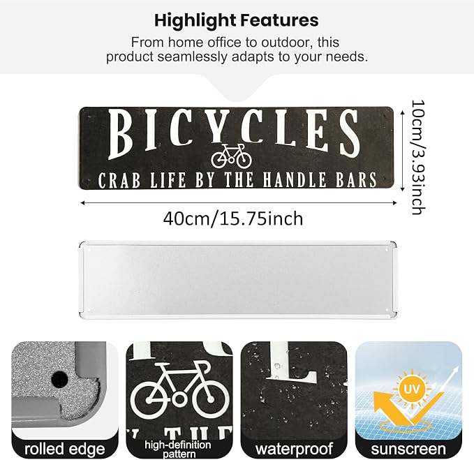 Bicycle Sign Vintage Metal Sign Retro Store Decoration 4×16 Inches Gifts For Dad’S Garage Gifts For Father’S Day - Image 2