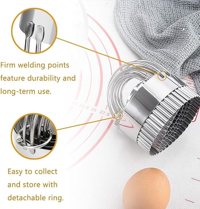 Stainless Steel Biscuit Cutters Set for Baking (5 Pieces) | Fluted Round Cookie Cutters with Handle | Professional Baking Dough Tools - Image 4