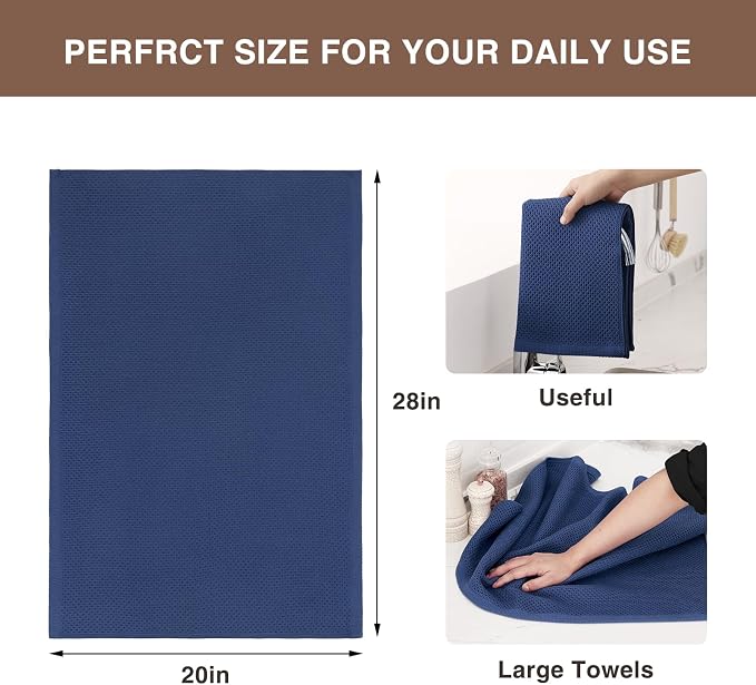 Homaxy 100% Cotton Oversized Waffle Weave Kitchen Towels 4-Pack, Navy Blue | 20 x 28 Inches, Ultra Soft Absorbent Dish Towels, Quick Drying Large Cleaning Towels - Image 3