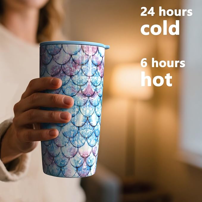 TILUCK 20 oz Insulated Coffee Tumbler with BPA-Free Lid | Travel Coffee Mug, Dishwasher Safe, Cup Holder Friendly, Double-Wall Vacuum Insulation for Hot & Cold Drinks, FishScales - Image 3