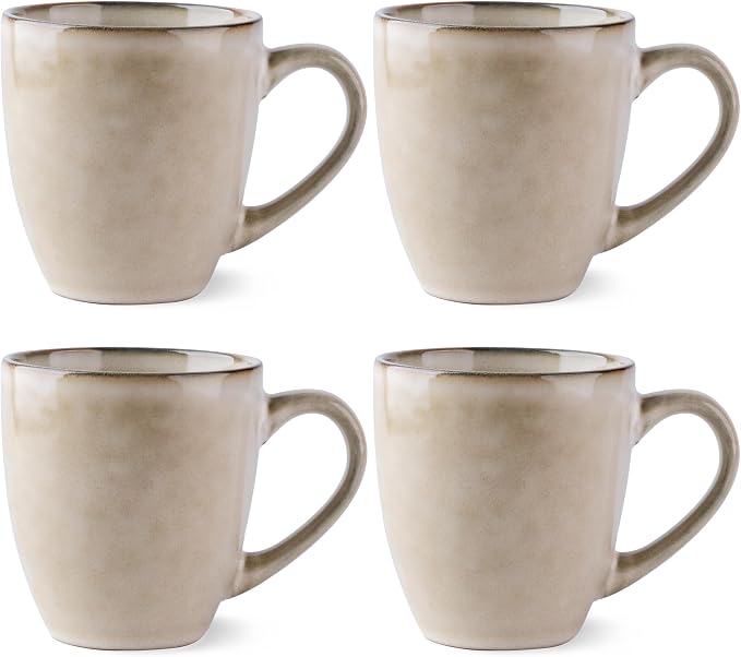 GBHOME Ceramic Coffee Mugs Set of 4, 12oz Stoneware Coffee Mugs Set For Dad Mom Women MEN, Light Weight Ceramic Coffee Cups for Latte/Tea/Beer/Hot Cocoa, Dishwasher & Microwave Safe,Cappuccino by GBhome