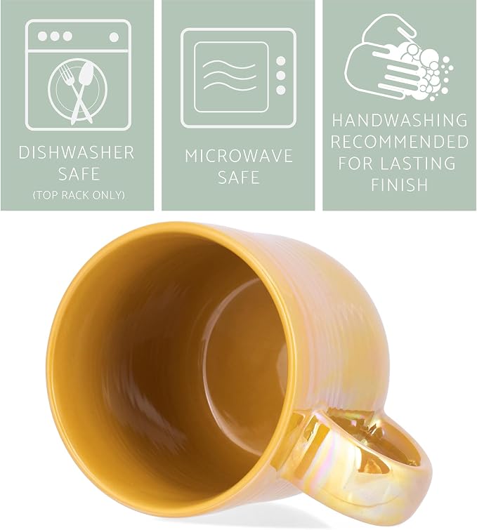 Elanze Designs Glossy Reactive Glaze Large 17 Fluid Ounce Everyday Kitchen Food Grade Ceramic Stoneware Coffee Mug Cup with Comfort Curved Handles, Set of 4, Gold Tone - Image 4