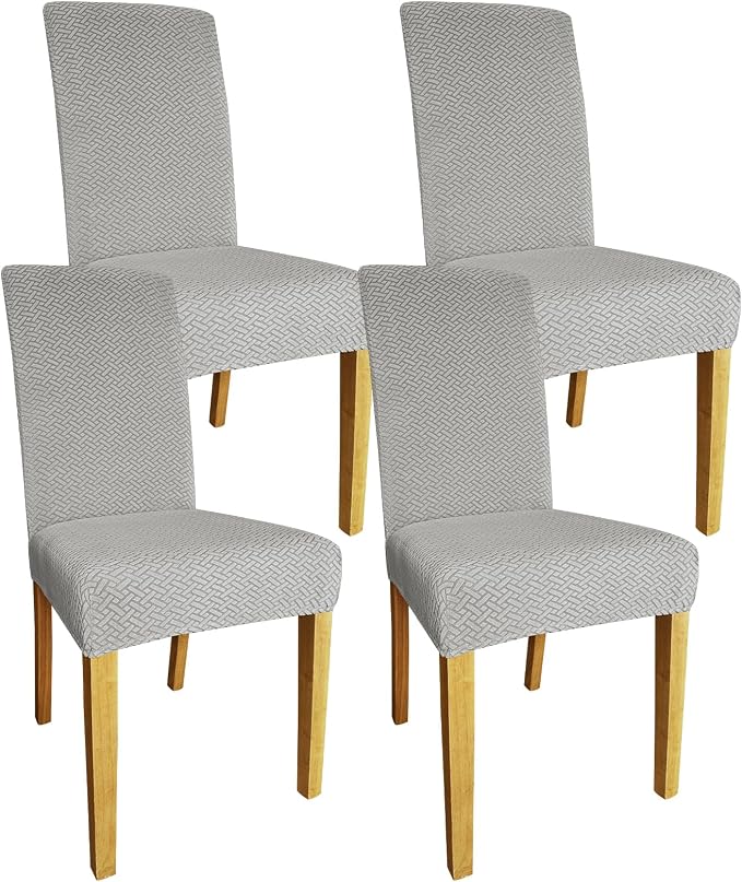 Promindfly Dining Chair Covers, 3D Jacquard Fabric Chair Covers for Dining Room, Anti-Scratch Chair Covers Set of 4, Stretch Washable Dining Chair Covers for Kitchen, Hotel by WelcometoPromindflyplka