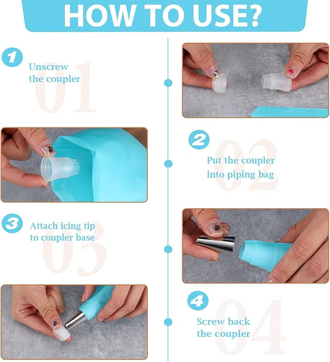 Piping Bags and Tips, Reusable Cake Decorating Supplies with 2 Piping Bags & 24 Icing Tips & 2 Couplers & 3 Scrapers & 2 Silicone Rings Cake Baking Tools for Cookie Icing Cupcakes