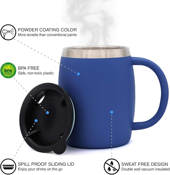 CHILLOUT LIFE Stainless Steel Insulated Coffee Mugs Set of 2 (14oz) – Double Wall Coffee Cups With Spill Resistant Lid & Strong Handle – Shatterproof Cups for Cold Drinks & Hot Beverages - Image 3