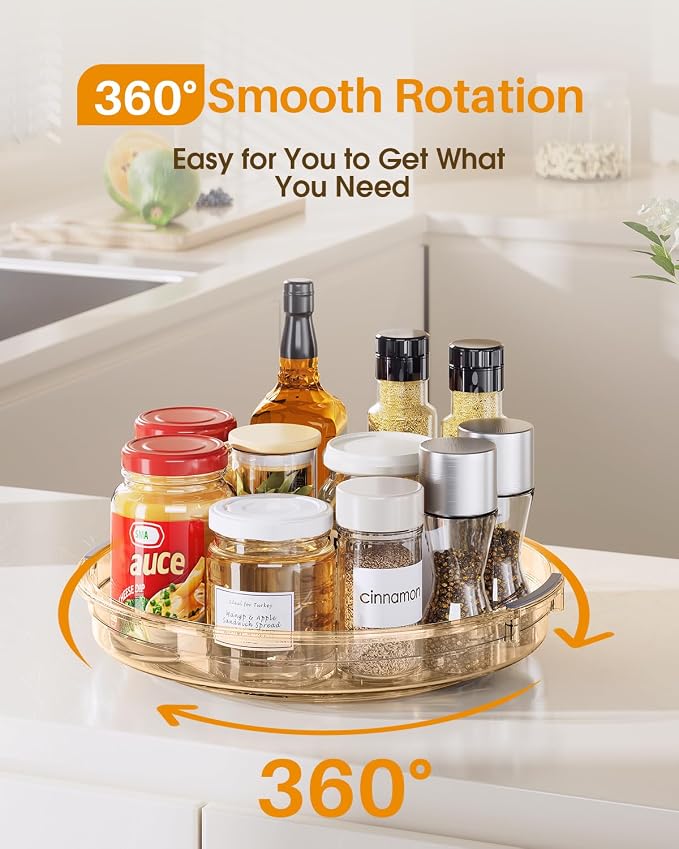LAMU 2 Pack 10.6in Lazy Susan Organizer Turntable for Cabinet, Lazy Susan for Refrigerator Rotating Organizer for Fridge, Kitchen, Pantry, Countertop, Bathroom, Medicine Cabinet Organizer, Amber - Image 3