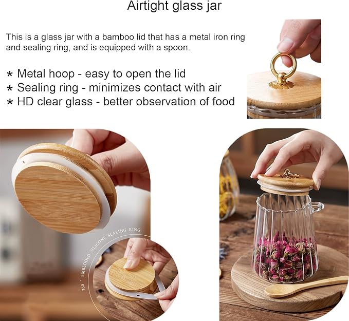 CNWSGEM Sugar Bowls Sugar Container 25.36 FL OZ Glass Coffee Canister Airtight Food Storage Jar with Lid and Spoon Candy Jar Coffee Bar Accessories Storage Beans Powder (Conical) - Image 5