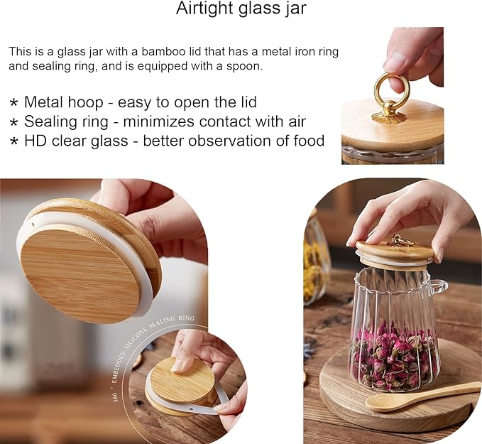 CNWSGEM Sugar Bowls Sugar Container 25.36 FL OZ Glass Coffee Canister Airtight Food Storage Jar with Lid and Spoon Candy Jar Coffee Bar Accessories Storage Beans Powder (Oval) - Image 5