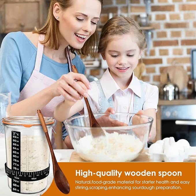 Sourdough Starter Jar Glass, Wide Mouth Sourdough Starter Jars, Sourdough Starter Kit with Wooden Spoon, Cloth Cover, Glass Lids, Sourdough Starter Jar 27oz for Sourdough Bread Baking Supplies