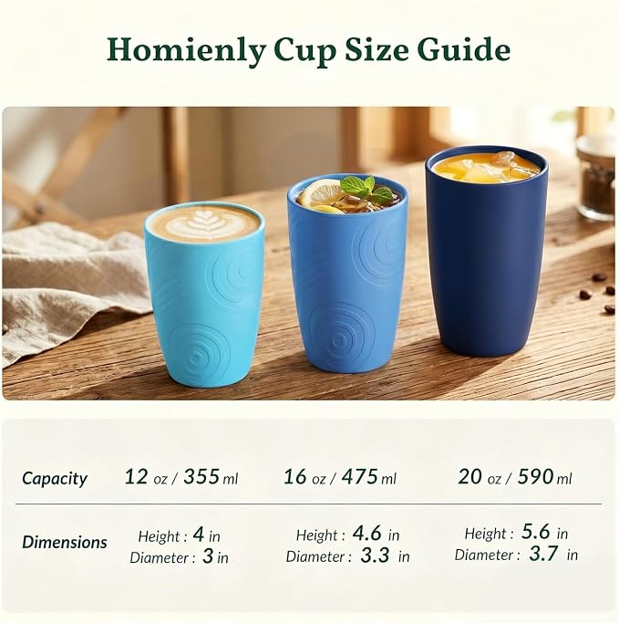 Homienly Cup Sets for Kitchen 12oz Wheat Straw Cups Unbreakable Drinking Cups Set of 6 - Lightweight,Reusable Cups for Kitchen, Outdoor- Blue Sky - Image 9
