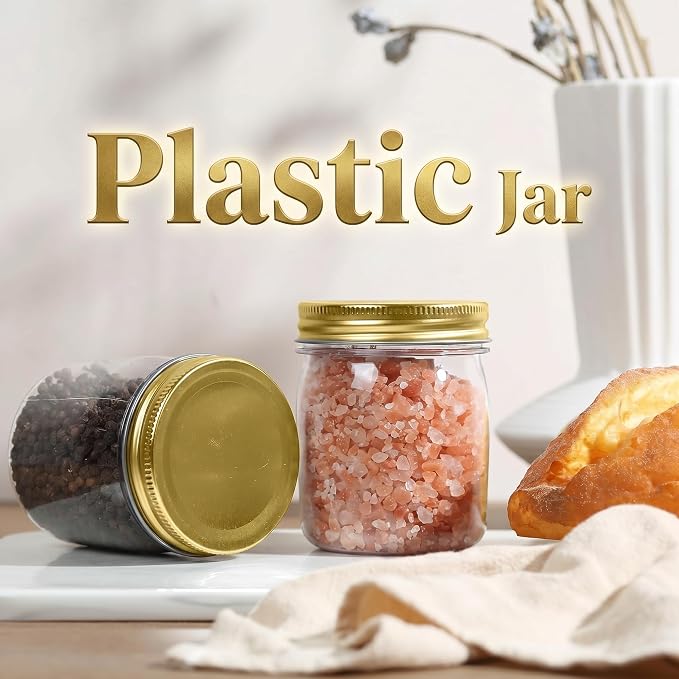 novelinks 8 oz Plastic Mason Jars and Clear Plastic Jars with Lids 8 oz | 16 Pack, Gold, Plastic Containers with Lids, Small Mason Jars, Clear Jars Bulk, Spice Jars, Slime Jars, Mini Jars - Image 5