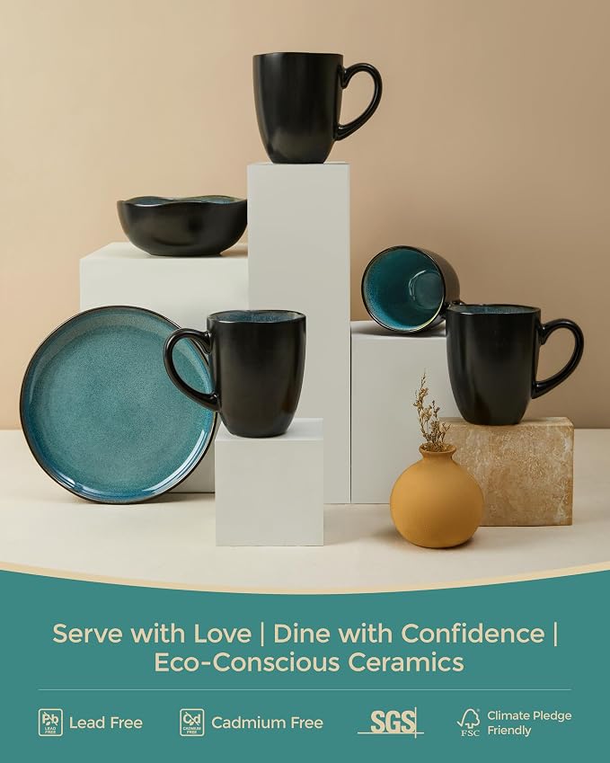 Pokini Coffee Mug 15 oz, Ceramic Coffee Mugs Set of 4, Reactive Glaze Mug for Latte/Tea/Cappuccino/Milk, Irregular Large Mug Set for Men, Women, Dad, Mom, Dishwasher & Microwave Safe, Green Black - Image 7
