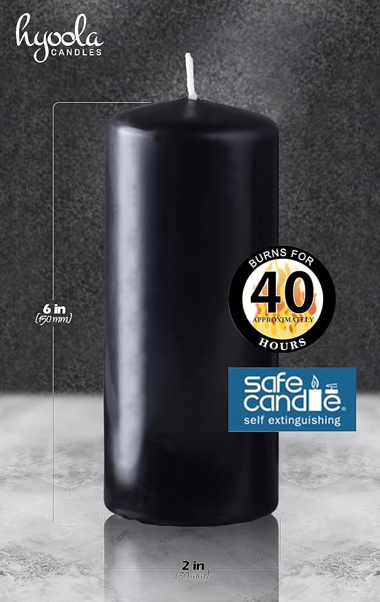 Hyoola Black Pillar Candles 2x6 Inch - 4 Pack Unscented Pillar Candles - European Made - Image 3