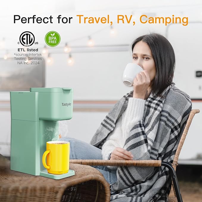 Tastyle Mini Single Serve Hot and Iced Coffee Maker for K Cup and Ground | 6 to14 Oz Brew Sizes, with Recipe Book, for Home, Travel, RV, Office and Dorm, 120V, K310IC, 2.0 version, Mint - Image 5