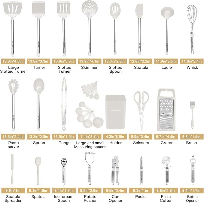 Kitchen Utensil Set-Silicone Cooking Utensils-33 Kitchen Gadgets & Spoons for Nonstick Cookware-Silicone and Stainless Steel Spatula Set-Best Kitchen Tools, Useful Pots (Cream White) - Image 2