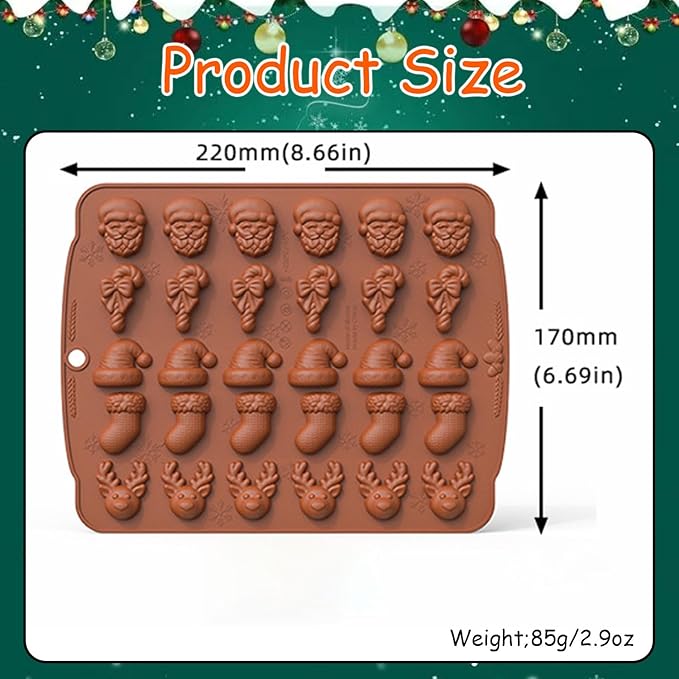 2 Pcs Christmas Silicone Molds 3D Christmas Chocolate Silicone Mold 60 Cavity Small Baking Molds with Elk Snowman Bells Shape Molds Used for Making Candy Jelly Ice Cube Dog Treats