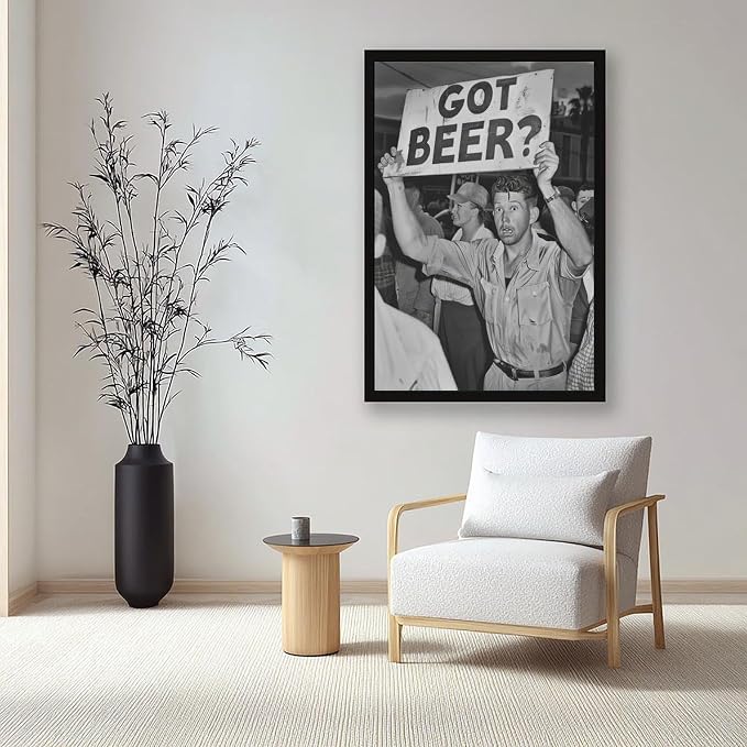 Got Beer, Black And White , Alcohol Speakeasy Poster, Prohibition, Vintage Protest Canvas Poster Wall Art Decor Print Picture Paintings for Living Room Bedroom Decoration Black Frame 16x24in(40x60cm) - Image 7