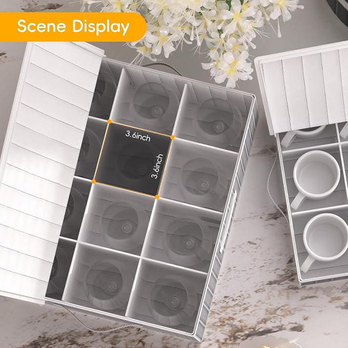 Wine Glass Storage Box, Glassware Storage Containers w/Hard Shell Side Bottom Support & Padded Dividers, Stackable Stemware Storage Case for 24 China Crystal Glasses Drinkware, Moving Supplies - Image 7