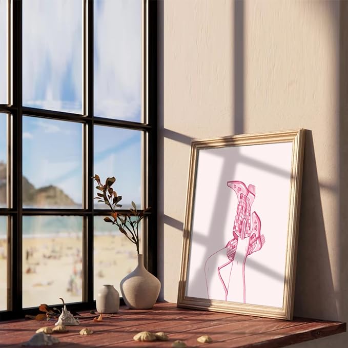 XOCUUI Western Coastal Coquette Poster Trendy Light Pink Cowgirl Boots Wall Art Vintage Funky Girly Canvas Prints for Bedroom Apartment Wall Decor 8x10 inch Unframed - Image 7