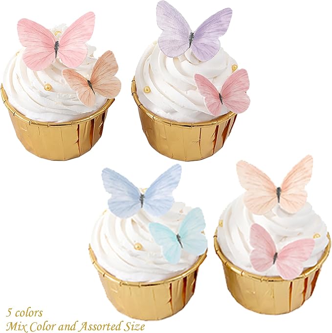 58Pcs Edible Butterflies Cake Toppers Wafer Paper Butterfly | Cupcake Decorations Colorful Small Pastel Cupcake Topper for Wedding Birthday Baby Shower Cake Decoratings(Mix Color & Size) - Image 5