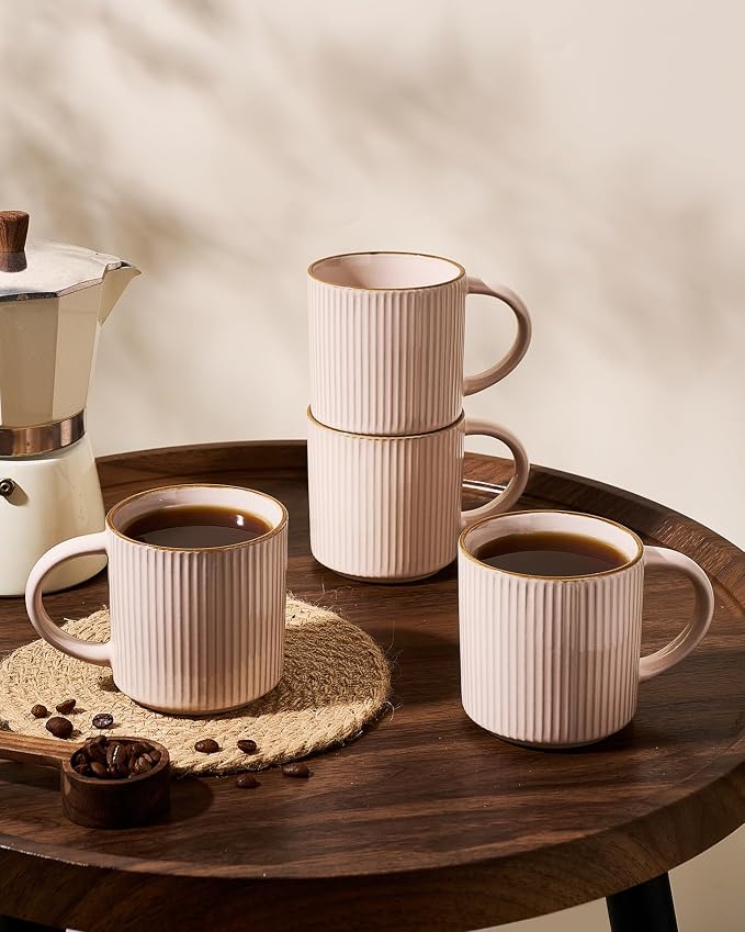 famiware Star Coffee Mug Set for 8, Handcrafted 12 oz Ceramic Stoneware Mugs Cup Set, Chip-Resistant & Stackable, Dishwasher/Microwave Safe, Light Pink - Image 3