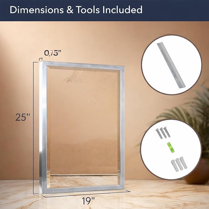 Brushed Nickel Stainless Steel Metal Framed Mirror 19"x25" for Bathroom Vanity – Decorative Rectangular Bathroom Mirror for Over Sink, Bedroom & Living Room - Image 8