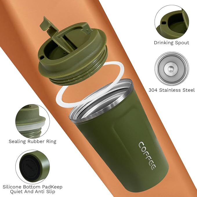 SPLMIFA Travel Coffee Mugs Leak-Proof, Reusable Coffee Cups with Lids, Stainless Steel Vacuum Insulated Coffee Tumblers, Thermal Insulation Cups for Men and Women Hot & Cold Drinks(2nd-Green, 17OZ) - Image 3