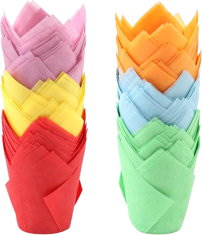 150 Pcs Mini Cupcake Liners Muffin Liners Baking Cups | Tulip Cupcake Liner for Baking Wedding, Birthday, Baby Shower Parties, 6 Colors by Ruisita