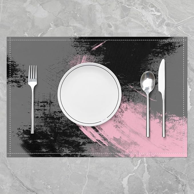 Feelyou Pink Grey Black Placemats Set of 4 18"x12" Kids Abstract Placemat for Kitchen Dining Table Decor Indoor Outdoor for Boys Geometric Table Place Mats, Modern Art Luxury - Image 2