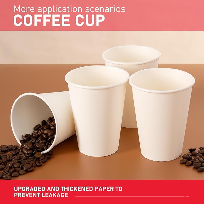 12 oz 1000 Pack Disposable Paper Coffee Cups, Hot Paper Cups, Thickened Leak-Free White Coffee Cups for Hot and Cold Drinks - Image 3