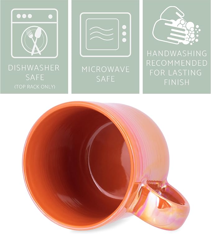 Elanze Designs Glossy Reactive Glaze Large 17 Fluid Ounce Everyday Kitchen Food Grade Ceramic Stoneware Coffee Mug Cup with Comfort Curved Handles, Set of 4, Burnt Orange - Image 4