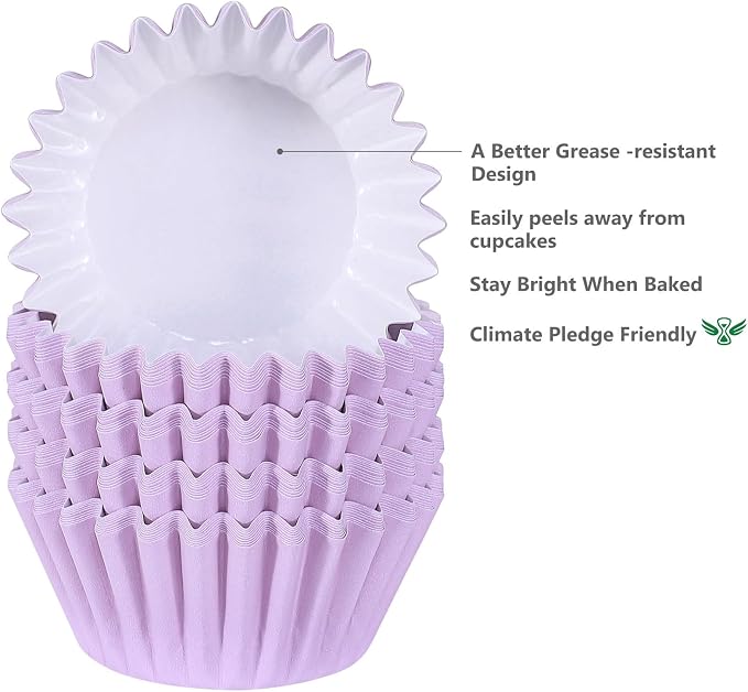 Caperci Heavy Duty Standard Purple Cupcake Liners 150 Counts - Grease-Resistant Paper Muffin Baking Cups, Odorless, No Muffin Pan Needed, Easily Peels (Orchid Bloom) - Image 4
