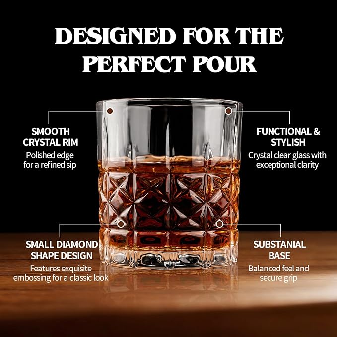 Moretoes Drinking Glasses, 12 Piece Crystal Glass Cups | Mixed Glassware Set, 6 Crystal Old Fashioned 10oz and 6 Highballs Glasses, Great for Cocktail, Whisky and Other Beverages - Image 4