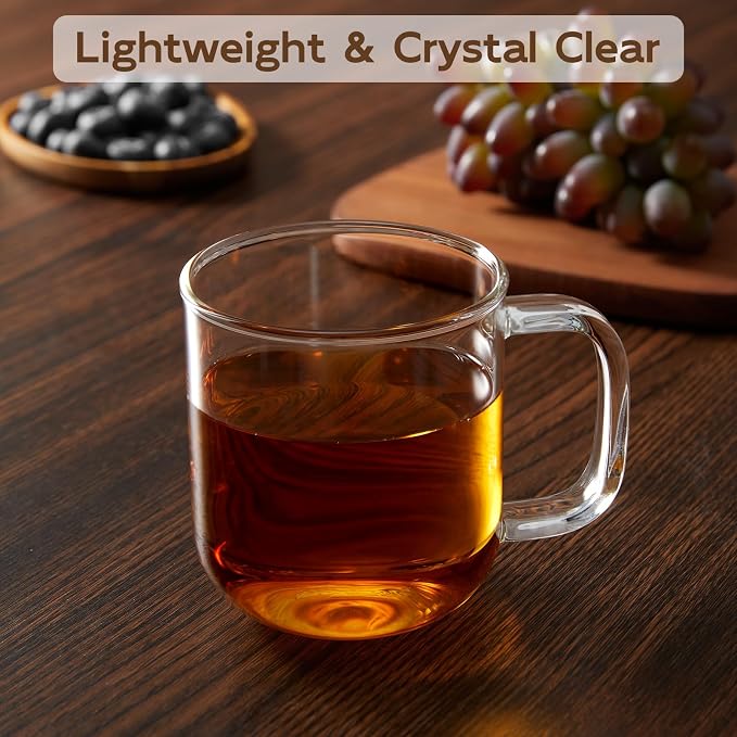 Glass Coffee Mugs, 14 oz Ice Coffee Cups Set of 4, Large Clear Tea Cups, Glass Mugs with Handles for Hot Beverages, Glass Cups for Latte, Cappuccino, and Tea - Image 5
