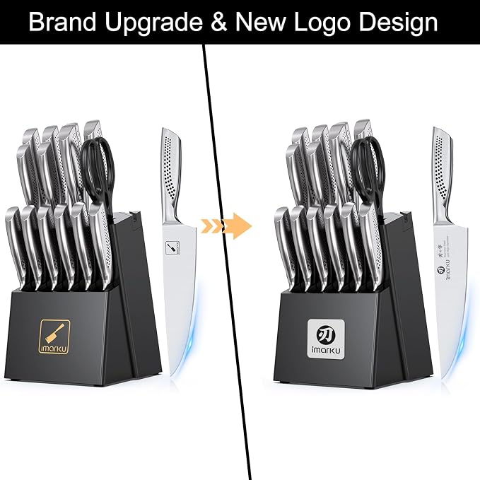 imarku® Kitchen Knife Set, 15 Pcs Japanese Knife Set with Block, Premium Razor-Sharp Chef Knives Set for Kitchen with Sharpener, Rust-Proof, Ergonomic Full-Tang Handle, Black - Image 9