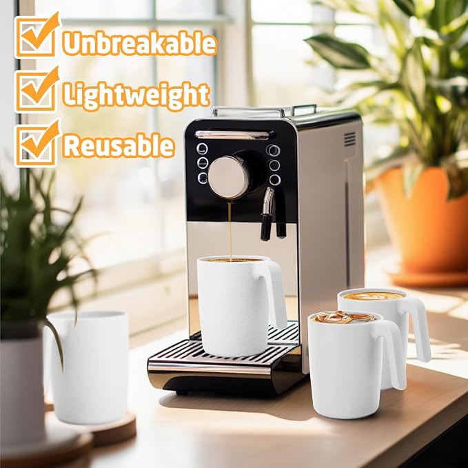Wheat Straw Cups 16 OZ, Unbreakable Coffee Mugs Set of 6, Alternatives to Plastic Drinking Cups Reusable, Dishwasher Safe Coffee Cups for Kitchen, Camping, Farmhouse - White - Image 4