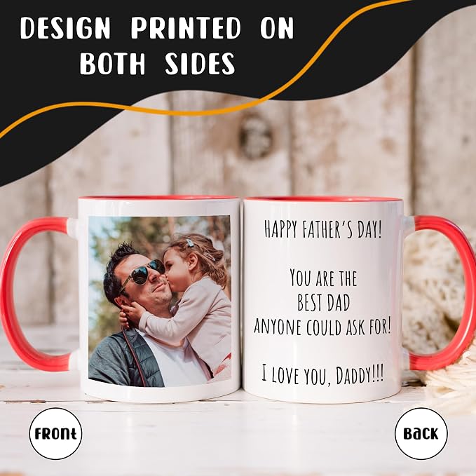 Personalized Coffee Mug, Custom Picture Text or Logo Ceramic Mug, Customized Gift for Men & Women, Taza Personalizada with Photo and Words, Customizable 11 Oz Tea Cup | White - Red - Image 4