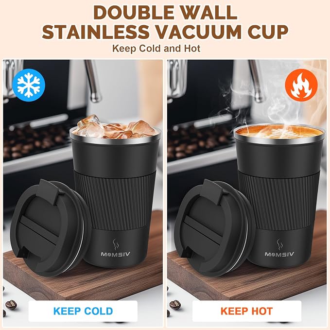 MOMSIV 12oz Travel Coffee Mug, Insulated Coffee Cup with Leakproof Lid | 6-Hour Heat Retention, 360°Leak proof, Vacuum Stainless Steel Double Walled, BPA-free, Reusable And To Go Coffee Mug - Image 3