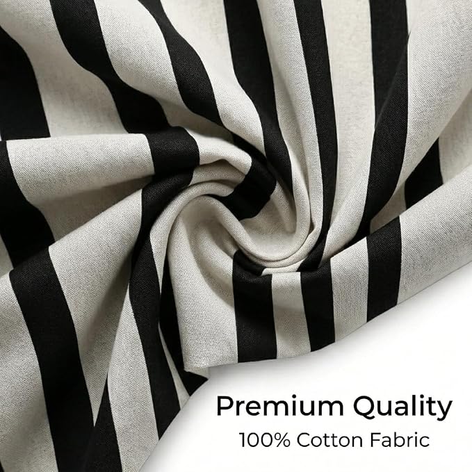 Urban Villa Cotton Grommet Curtains 50x84 (2 Panels) Black White Stripes - Image 2