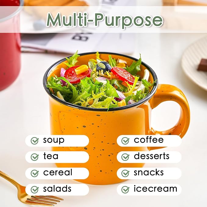 bestone Coffee Mugs Set of 4，16 oz Large Coffee Mugs, Ceramic Mugs with Handles,Salad,Noodles etc Coffee Mugs, Cups for Coffee Cereal Latte ，Microwave & Dishwasher safe，Yellow - Image 3