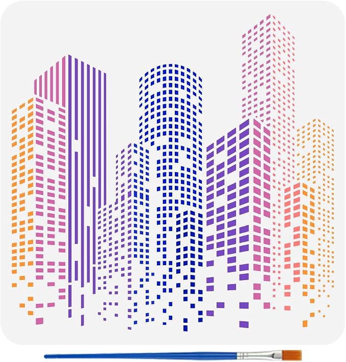 FINGERINSPIRE Skyscraper Stencil with Paint Brush 11.8x11.8inch Reusable City Buildings Drawing Template Tall Buildings Stencil Large Modern Cityscape Template for DIY Crafts Furniture Wall Decor by FINGERINSPIRE