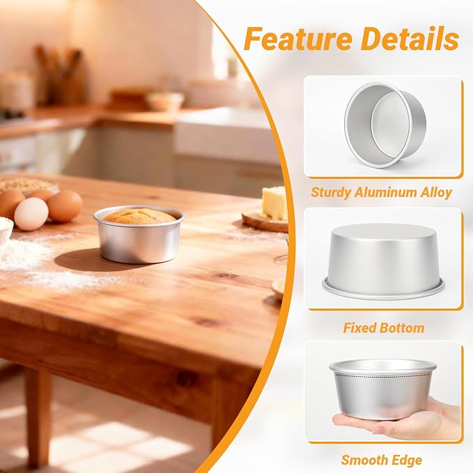 Beasea 6 Inch Cake Pans Set of 3, Aluminum Alloy Small Round Cake Pans for Birthday Wedding Party, Cheesecake Baking Tin Mold - Fixed Bottom - Image 3
