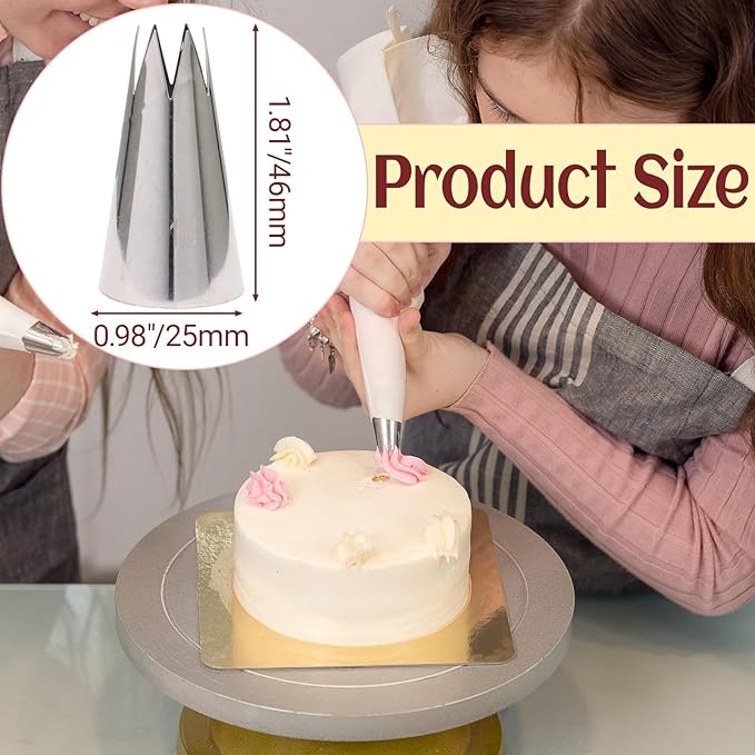 1M Piping Tips Set for Cake Decorating - 5 Piece Stainless Steel Star Nozzles for Buttercream, Icing, Cupcakes & Cookies