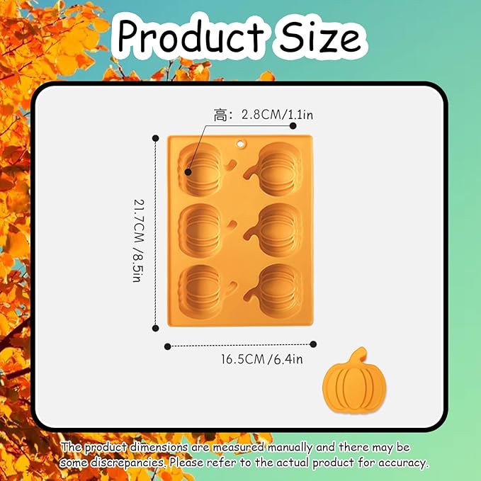 2 Pcs Fall Pumpkin Silicone Molds for Chocolate 3D Pumpkin Silicone Mold Halloween Thanksgiving Candy Baking Molds for Candy Ice Cube Cake Cupcake Decorations Jelly Jello Candle