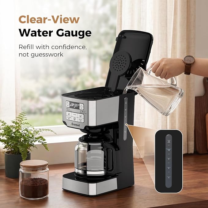 12-Cup Drip Coffee Maker Programmable, Adjustable Brew Strength | 24-Hour Delay Brew & 4-Hour Keep Warm, 1-4 Cup/Classic/Rich Coffee Brewer for Home Office, Coffee Machine with Glass Carafe - Image 6