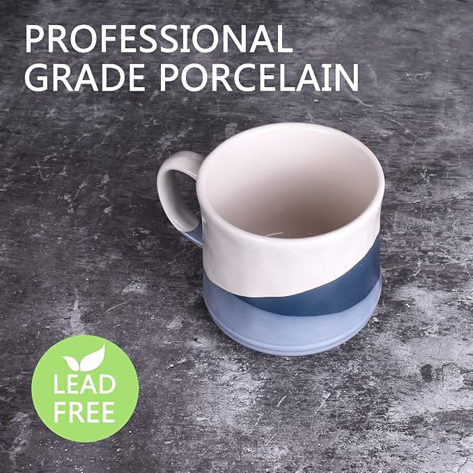Bosmarlin Large Stoneware Coffee Mug, Big Tea Cup for Office and Home, 21 Oz, Dishwasher and Microwave Safe, 1 PCS (Geometry-Blue) - Image 2