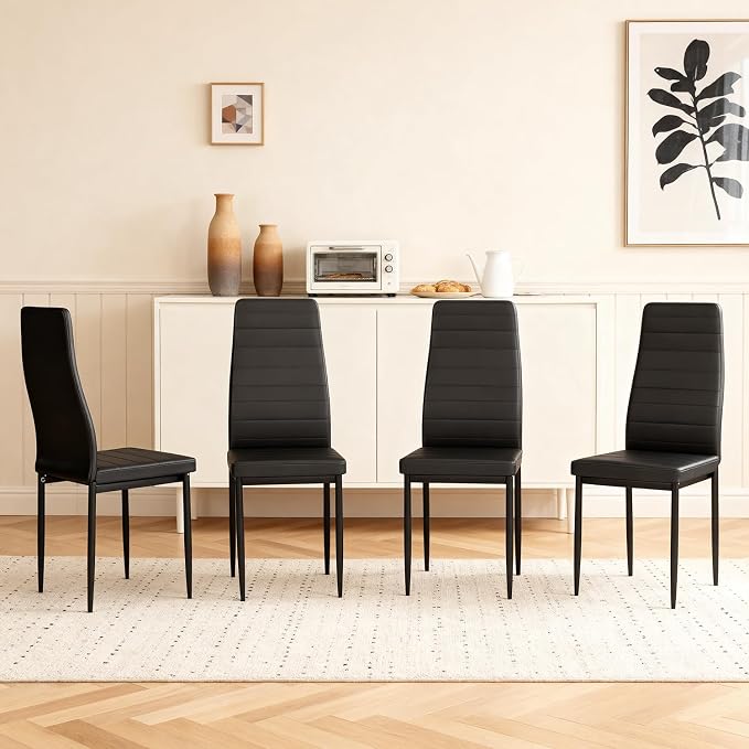 FDW | Dining Chairs Set of 4 | Black | Kitchen Chairs 4 Upholstered Chairs and Faux Leather Cushions | Space-Saving and Modern Design | for Dining Room, Easy to Assemble - Image 2