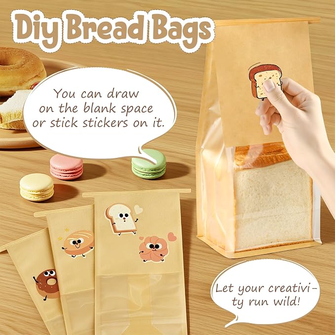 HONKID Cookie Bags with Seal, 50 Pack 3.9x3.1x8.2 Inches Small Bakery Bags with Window Tin Tie Tab Lock Resealable Cookie Gift Bags for Cookies Donut Baked Goods Packaging - Image 4