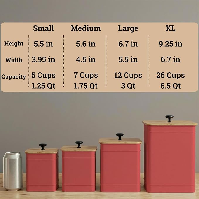 Kitchen Canisters for Countertop Set of 4 w/ Chalkboard Labels & Marker Pen | Airtight Easy Open Bamboo Lids, Dent-Resistant Thick Metal, Customizable Chalkboard Labels, Marker Pen Included, Set of 4 - Image 6